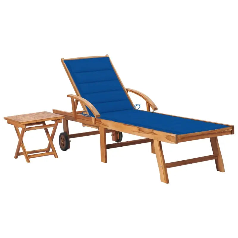 Fijn geschuurde houten ligstoel met rustieke uitstraling voor buiten - koningsblauw / 1 / Met tafel - Ligstoelen