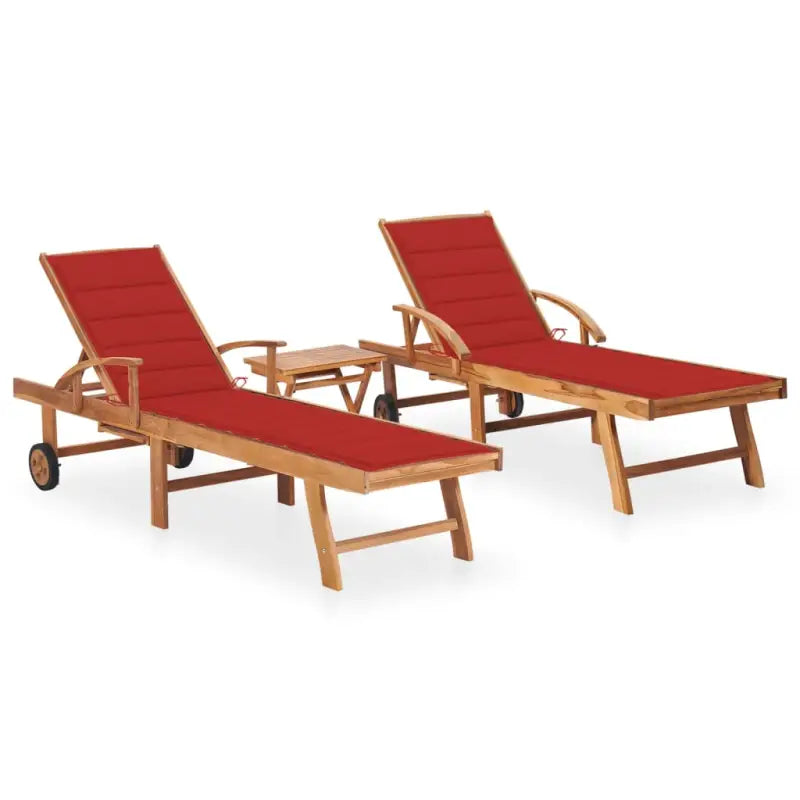 Fijn geschuurde houten ligstoel met rustieke uitstraling voor buiten - Rood / 2 / Met tafel - Ligstoelen