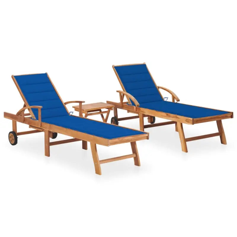 Fijn geschuurde houten ligstoel met rustieke uitstraling voor buiten - koningsblauw / 2 / Met tafel - Ligstoelen