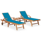 Fijn geschuurde houten ligstoel met rustieke uitstraling voor buiten - Blauw / 2 / Met tafel - Ligstoelen