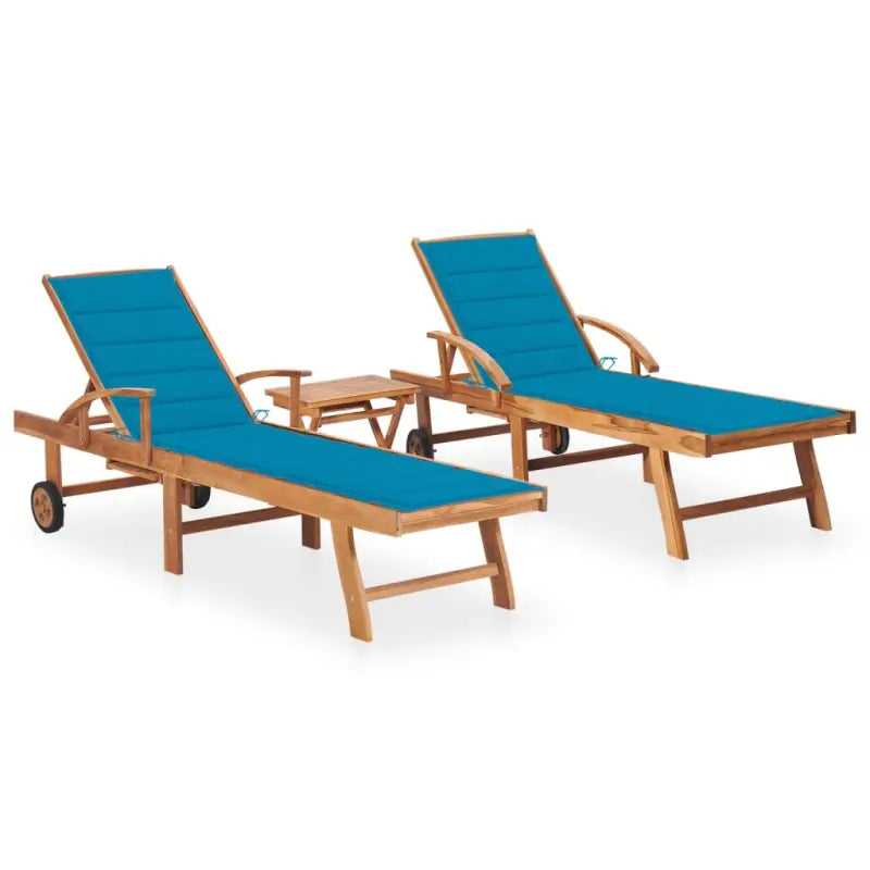 Fijn geschuurde houten ligstoel met rustieke uitstraling voor buiten - Blauw / 2 / Met tafel - Ligstoelen