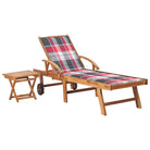 Fijn geschuurde houten ligstoel met rustieke uitstraling voor buiten - Rood ruitpatroon / 1 / Met tafel - Ligstoelen