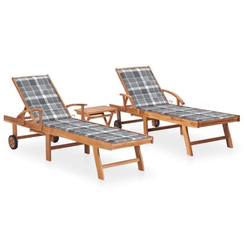 Fijn geschuurde houten ligstoel met rustieke uitstraling voor buiten - Grijs ruitpatroon / 2 / Met tafel - Ligstoelen