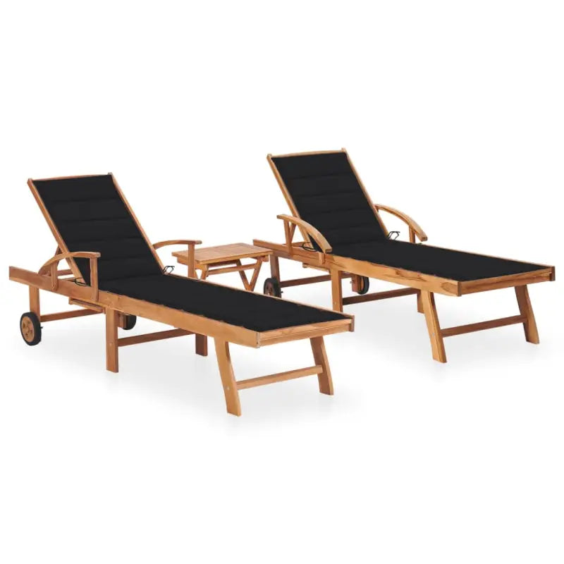 Fijn geschuurde houten ligstoel met rustieke uitstraling voor buiten - Zwart / 2 / Met tafel - Ligstoelen