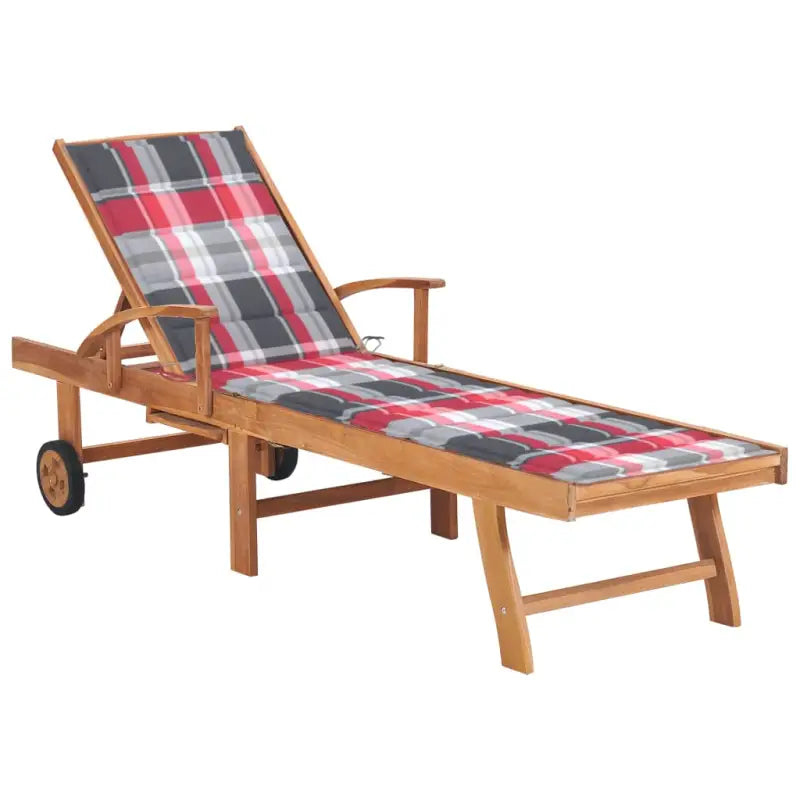 Fijn geschuurde houten ligstoel met rustieke uitstraling voor buiten - Rood ruitpatroon / 1 / Zonder tafel - Ligstoelen