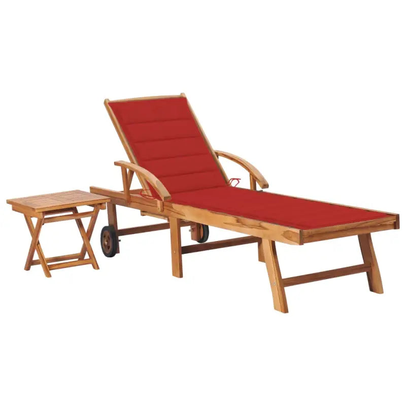 Fijn geschuurde houten ligstoel met rustieke uitstraling voor buiten - Rood / 1 / Met tafel - Ligstoelen