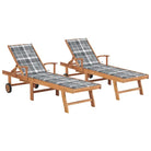 Fijn geschuurde houten ligstoel met rustieke uitstraling voor buiten - Grijs ruitpatroon / 2 / Zonder tafel - Ligstoelen