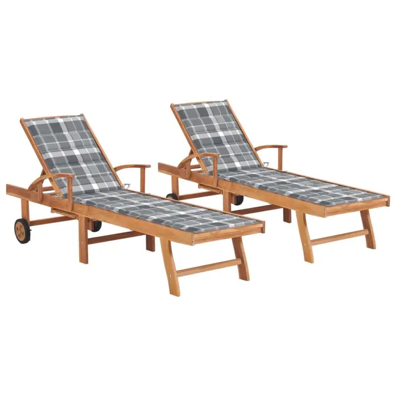 Fijn geschuurde houten ligstoel met rustieke uitstraling voor buiten - Grijs ruitpatroon / 2 / Zonder tafel - Ligstoelen