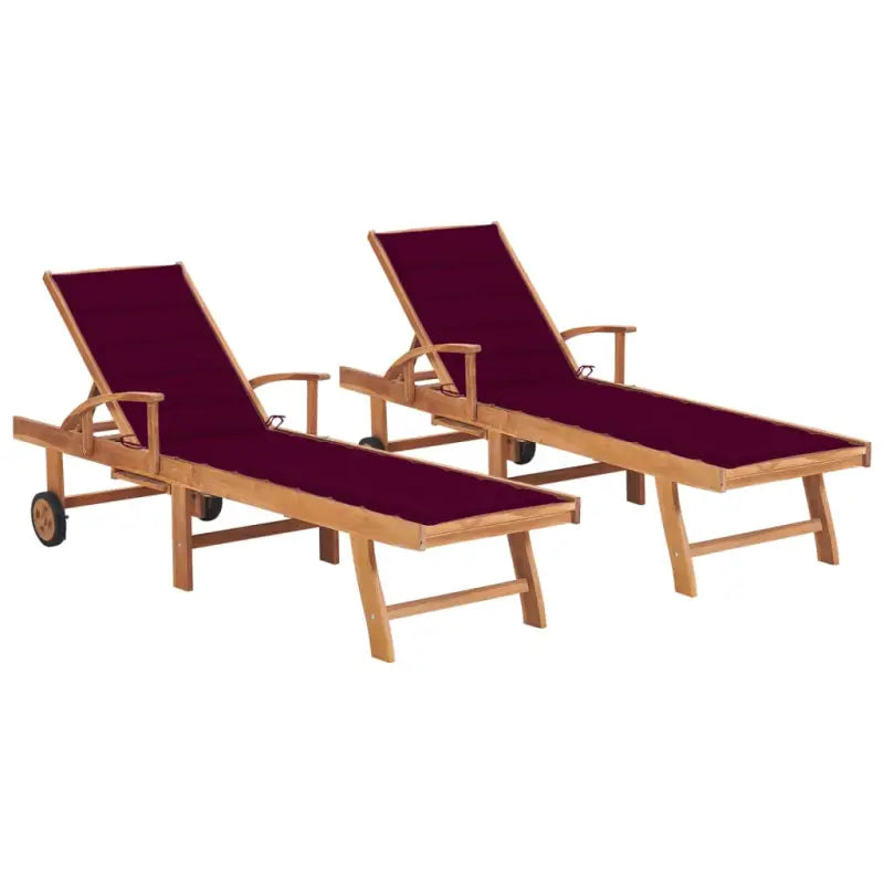 Fijn geschuurde houten ligstoel met rustieke uitstraling voor buiten - Wijnrood / 2 / Zonder tafel - Ligstoelen