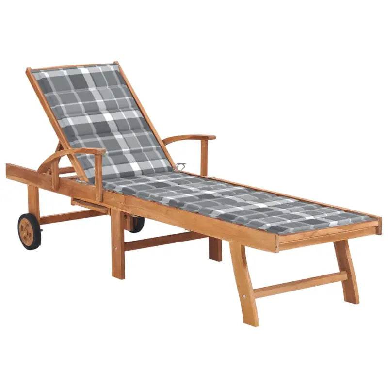 Fijn geschuurde houten ligstoel met rustieke uitstraling voor buiten - Grijs ruitpatroon / 1 / Zonder tafel - Ligstoelen