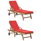 Fijn geschuurde houten ligstoelen met rustieke charme voor buitenruimte - Rood / 2 / Ja - Ligstoelen