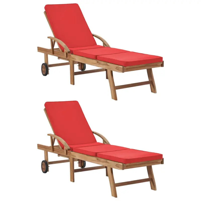 Fijn geschuurde houten ligstoelen met rustieke charme voor buitenruimte - Rood / 2 / Ja - Ligstoelen