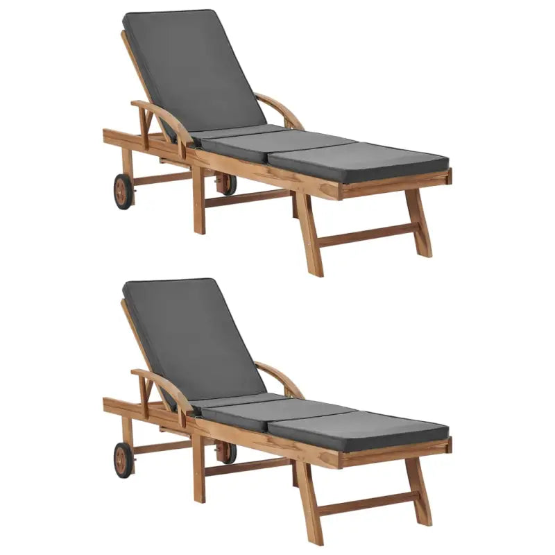 Fijn geschuurde houten ligstoelen met rustieke charme voor buitenruimte - Donkergrijs / 2 / Ja - Ligstoelen