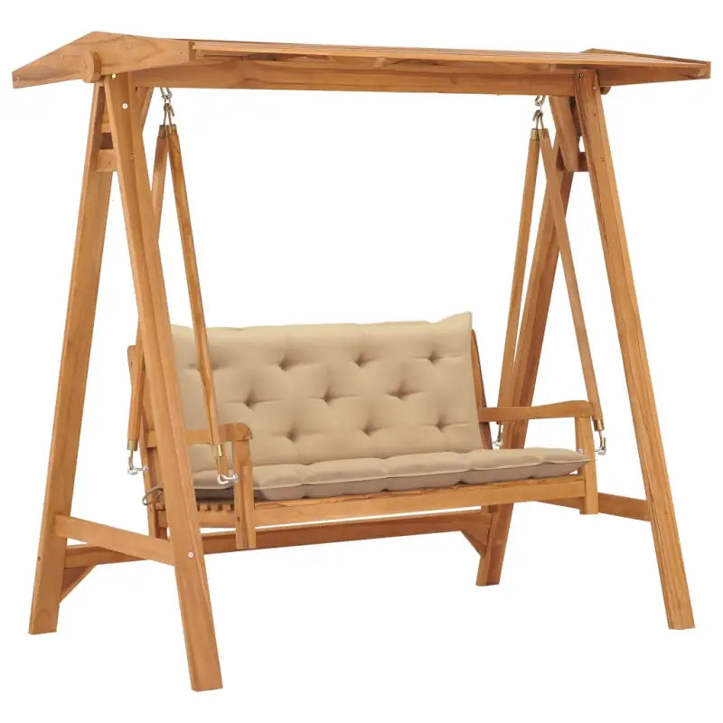 Fijn geschuurde houten schommelbank met verstelbare dakhoek voor tuinplezier - Beige / 1 - Schommelbanken