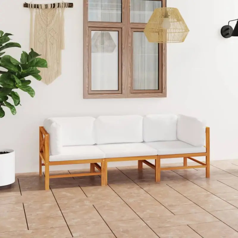 Fijn geschuurde houten tuinset met zachte kussens voor buitenplezier - Crème / Driezitsbank - Tuinsets