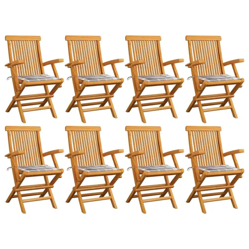 Fijn geschuurde houten tuinstoelen set voor tuin en terras - Grijs ruitpatroon / 8 - Tuinstoelen