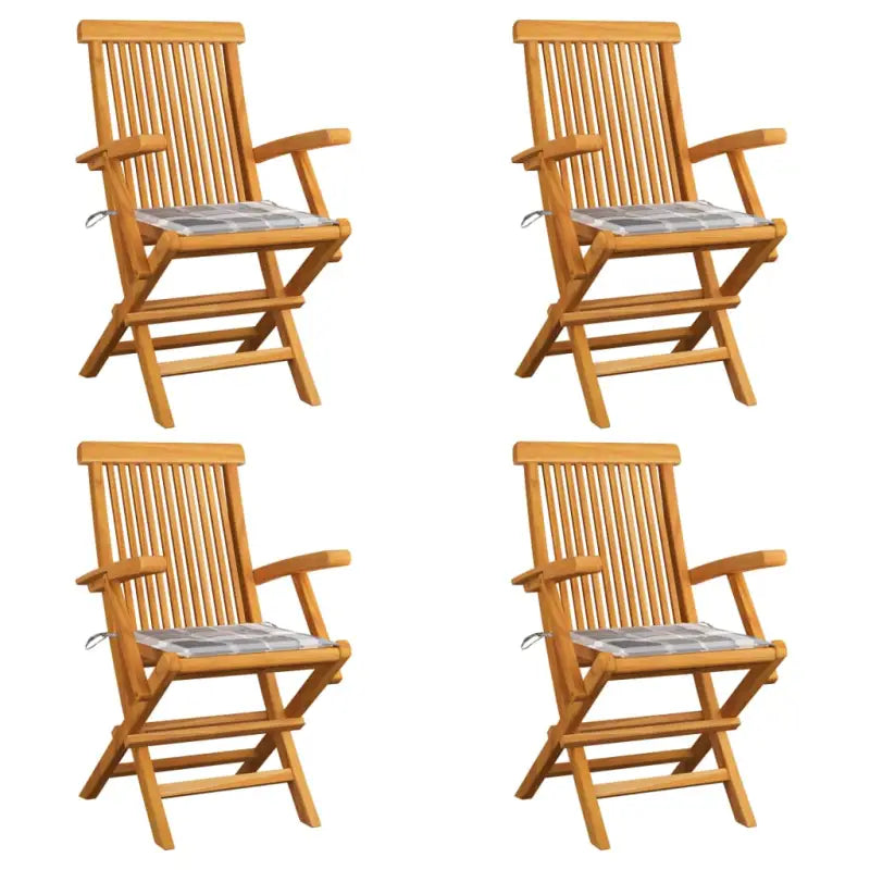 Fijn geschuurde houten tuinstoelen set voor tuin en terras - Grijs ruitpatroon / 4 - Tuinstoelen