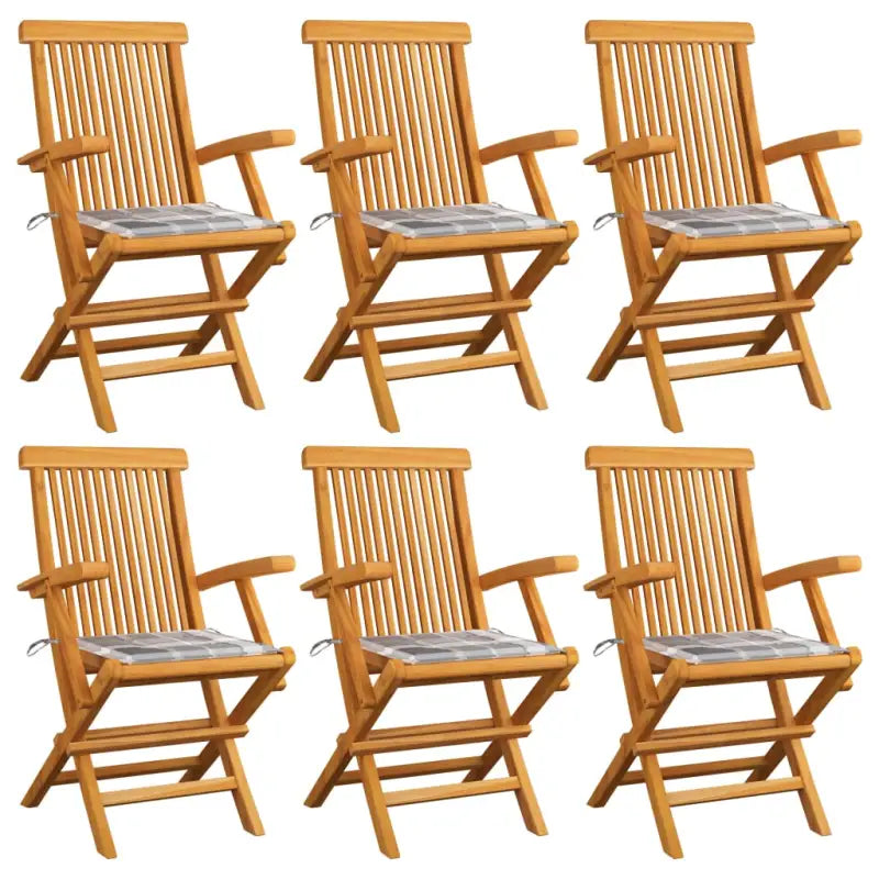Fijn geschuurde houten tuinstoelen set voor tuin en terras - Grijs ruitpatroon / 6 - Tuinstoelen