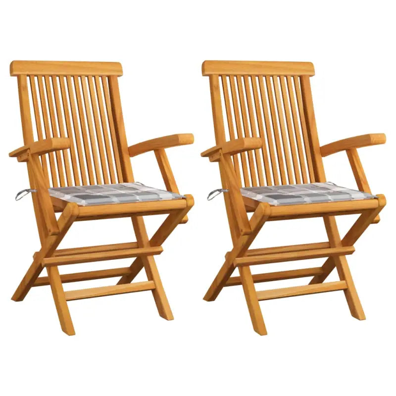Fijn geschuurde houten tuinstoelen set voor tuin en terras - Grijs ruitpatroon / 2 - Tuinstoelen