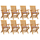 Fijn geschuurde houten tuinstoelen set voor tuin en terras - Rood ruitpatroon / 8 - Tuinstoelen