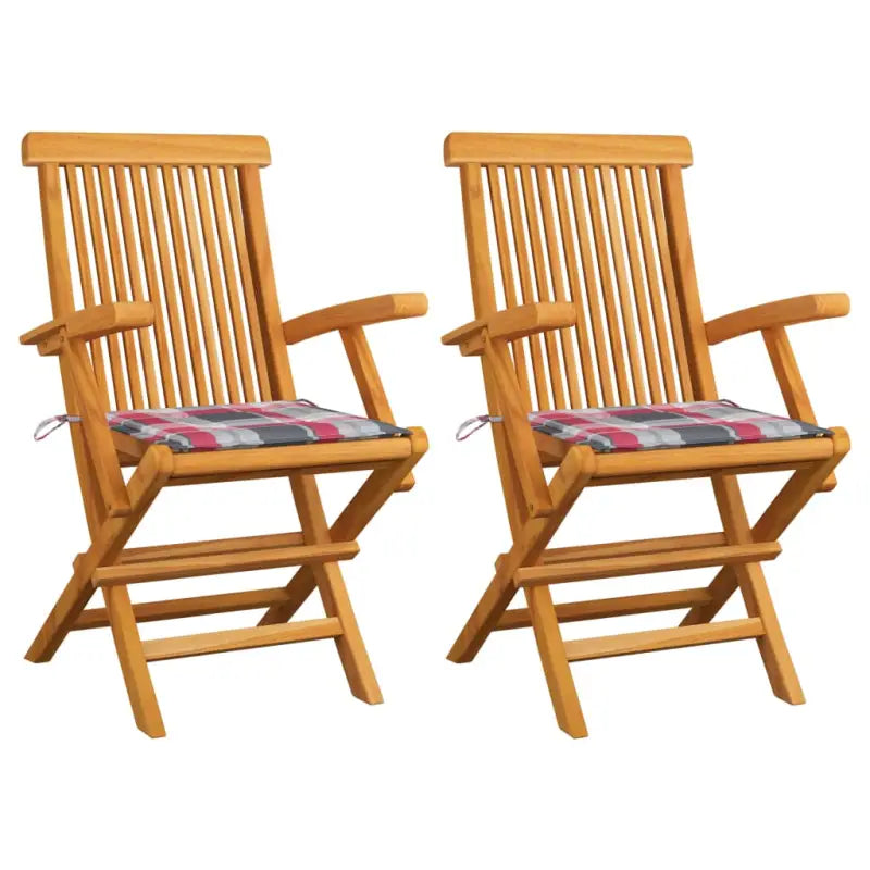 Fijn geschuurde houten tuinstoelen set voor tuin en terras - Rood ruitpatroon / 2 - Tuinstoelen