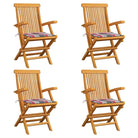 Fijn geschuurde houten tuinstoelen set voor tuin en terras - Rood ruitpatroon / 4 - Tuinstoelen