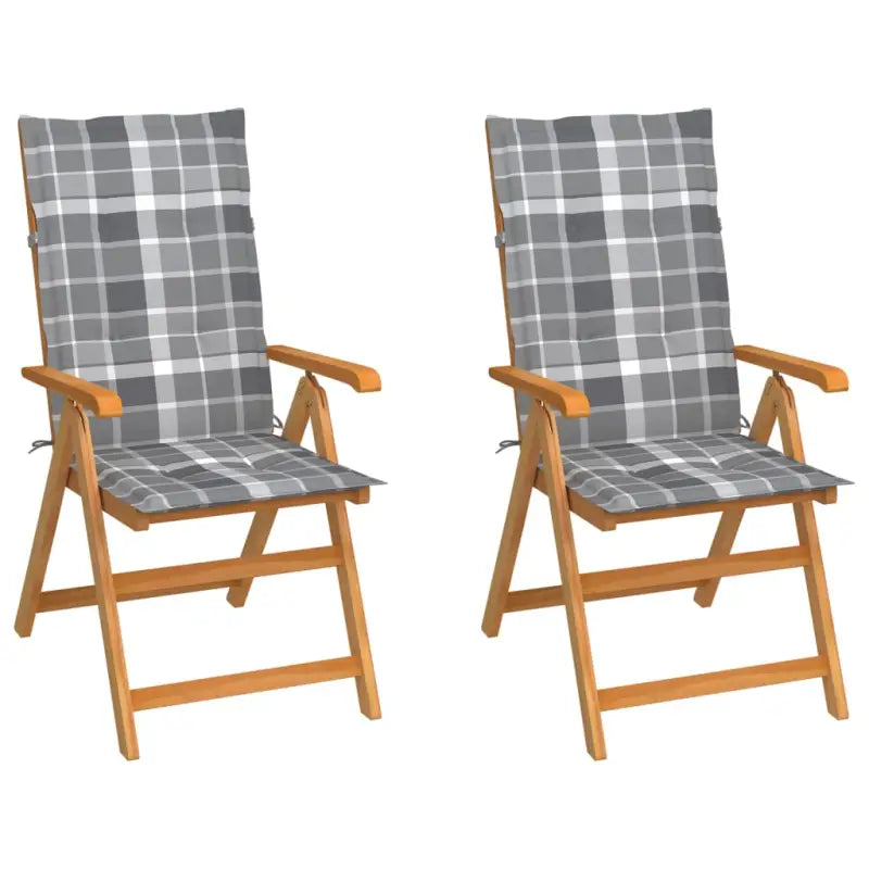 Fijn geschuurde houten tuinstoelen voor ontspanning en gezelligheid - Grijs ruitpatroon / 2 - Tuinstoelen