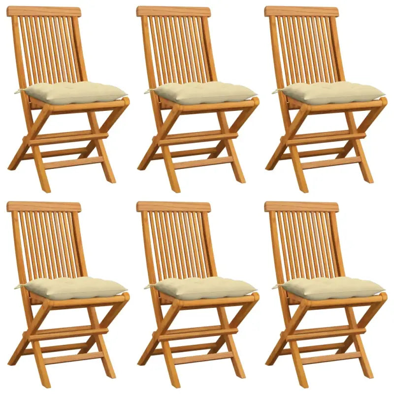 Fijn geschuurde Inklapbare Houten Tuinstoelen met Elegant Design - Crème / 6 - Tuinstoelen