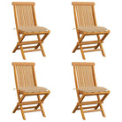 Fijn geschuurde Inklapbare Houten Tuinstoelen met Elegant Design - Beige / 4 - Tuinstoelen