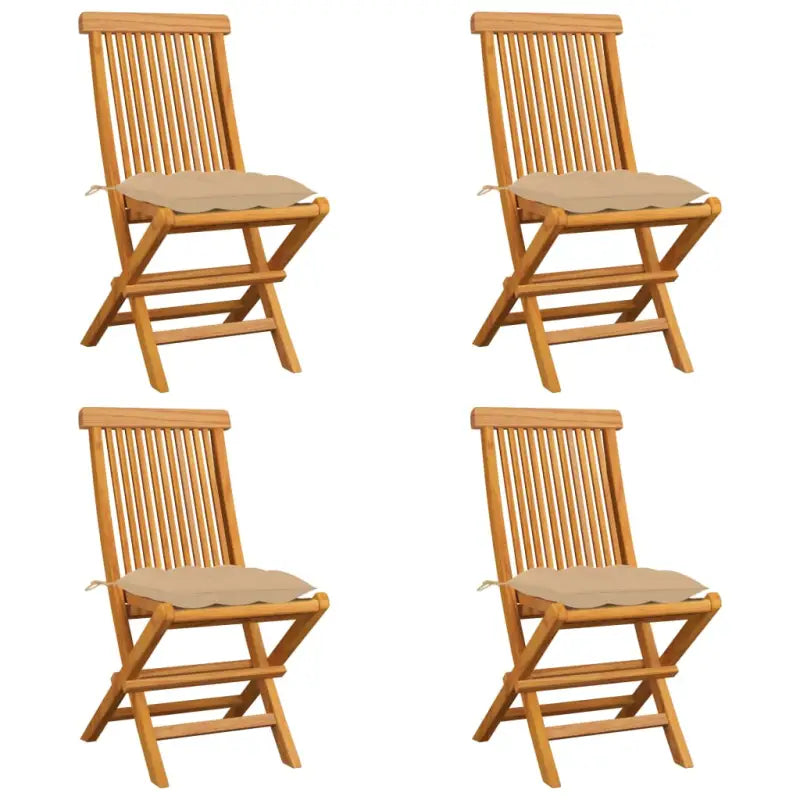 Fijn geschuurde Inklapbare Houten Tuinstoelen met Elegant Design - Beige / 4 - Tuinstoelen