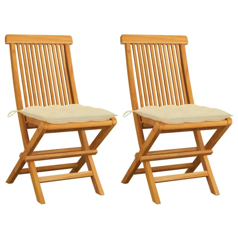 Fijn geschuurde Inklapbare Houten Tuinstoelen met Elegant Design - Crème / 2 - Tuinstoelen