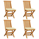 Fijn geschuurde Inklapbare Houten Tuinstoelen met Elegant Design - Crème / 4 - Tuinstoelen