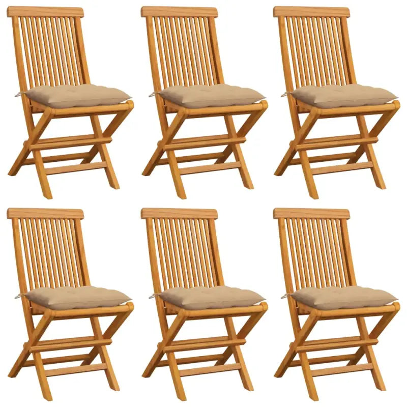 Fijn geschuurde Inklapbare Houten Tuinstoelen met Elegant Design - Beige / 6 - Tuinstoelen