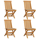 Fijn geschuurde inklapbare houten tuinstoelen met elegant ontwerp - Beige / 4 - Tuinstoelen