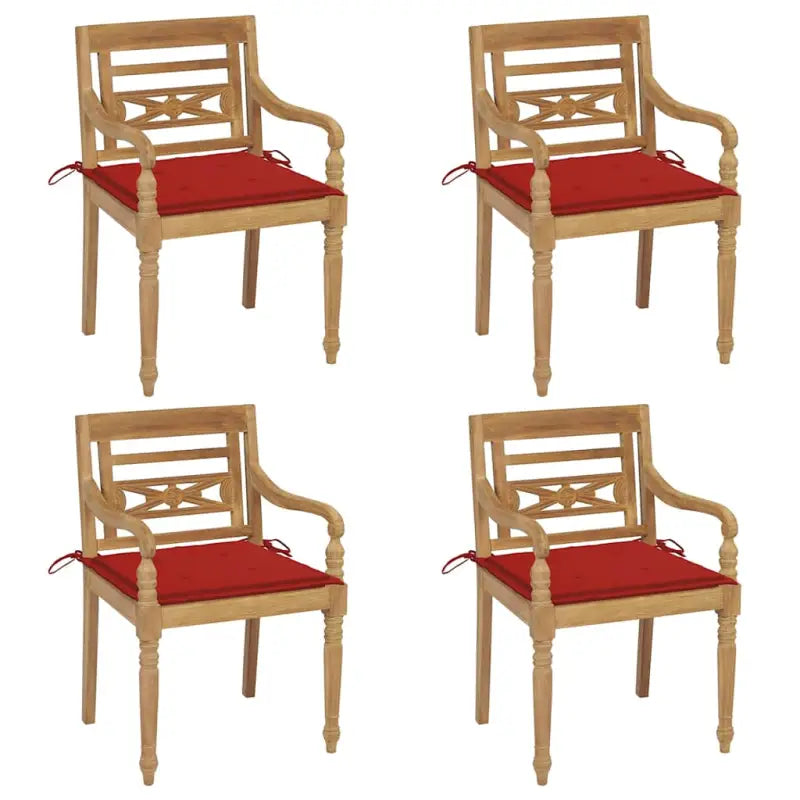 Fijn geschuurde Teakhouten Batavia Tuinstoelen voor een rustieke sfeer - Rood / 4 - Tuinstoelen