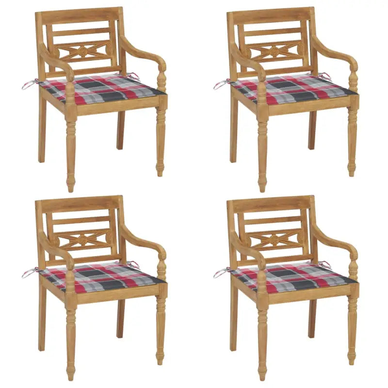 Fijn geschuurde Teakhouten Batavia Tuinstoelen voor een rustieke sfeer - Rood ruitpatroon / 4 - Tuinstoelen