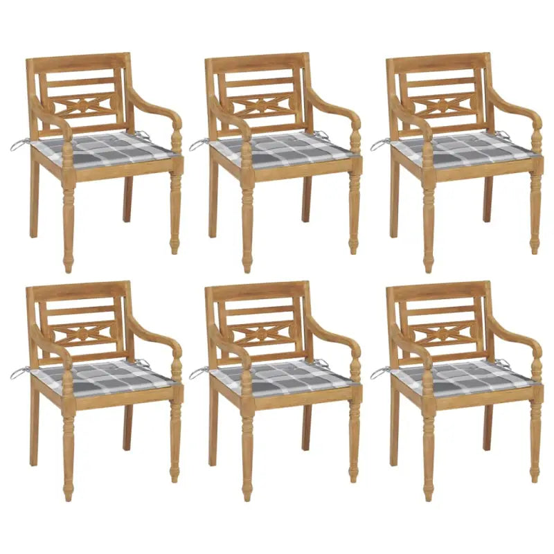Fijn geschuurde Teakhouten Batavia Tuinstoelen voor een rustieke sfeer - Grijs ruitpatroon / 6 - Tuinstoelen