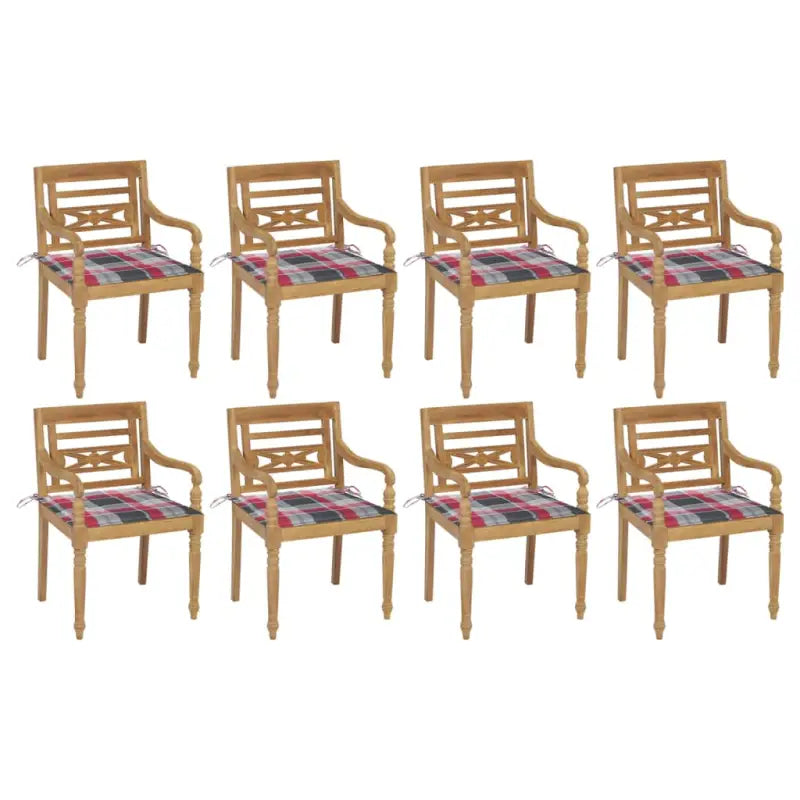 Fijn geschuurde Teakhouten Batavia Tuinstoelen voor een rustieke sfeer - Rood ruitpatroon / 8 - Tuinstoelen