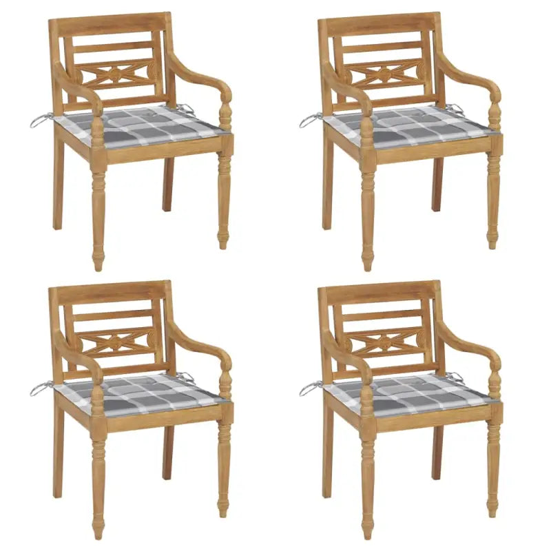 Fijn geschuurde Teakhouten Batavia Tuinstoelen voor een rustieke sfeer - Grijs ruitpatroon / 4 - Tuinstoelen