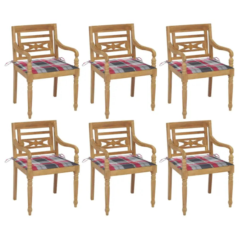Fijn geschuurde Teakhouten Batavia Tuinstoelen voor een rustieke sfeer - Rood ruitpatroon / 6 - Tuinstoelen
