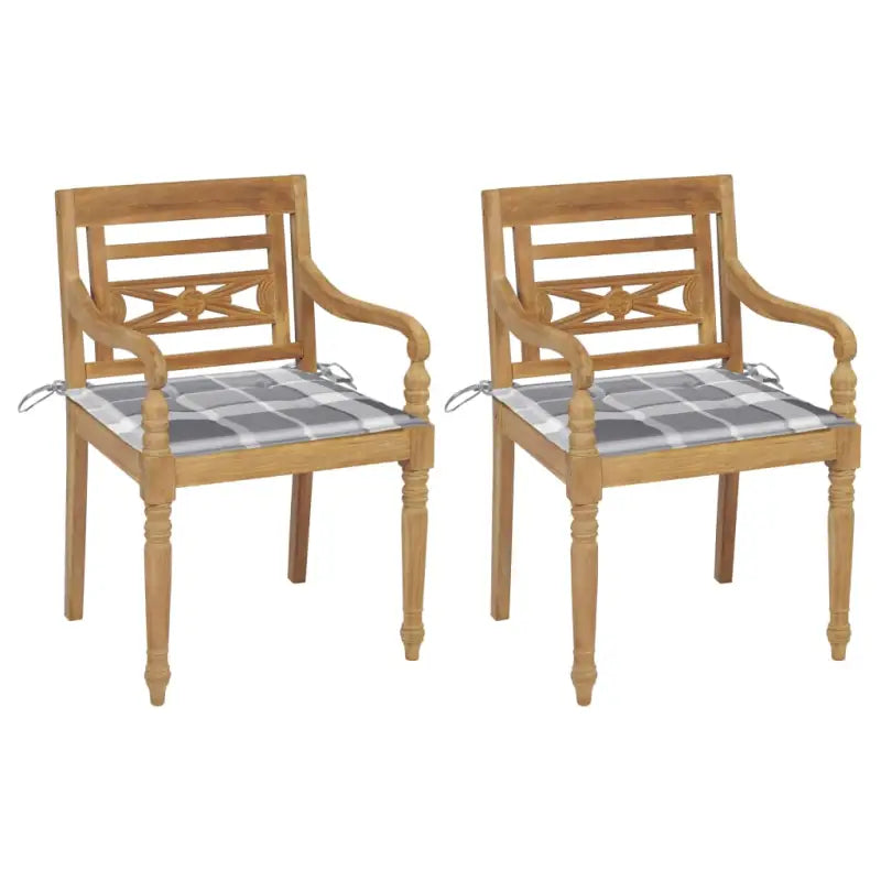 Fijn geschuurde Teakhouten Batavia Tuinstoelen voor een rustieke sfeer - Grijs ruitpatroon / 2 - Tuinstoelen