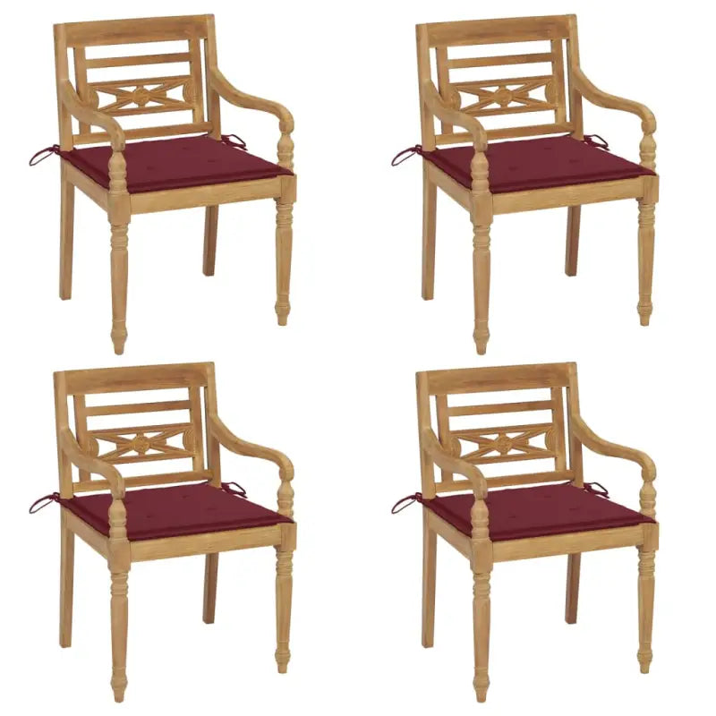 Fijn geschuurde Teakhouten Batavia Tuinstoelen voor een rustieke sfeer - Wijnrood / 4 - Tuinstoelen
