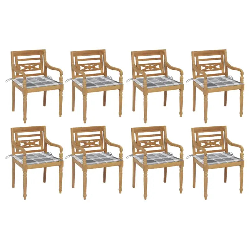 Fijn geschuurde Teakhouten Batavia Tuinstoelen voor een rustieke sfeer - Grijs ruitpatroon / 8 - Tuinstoelen