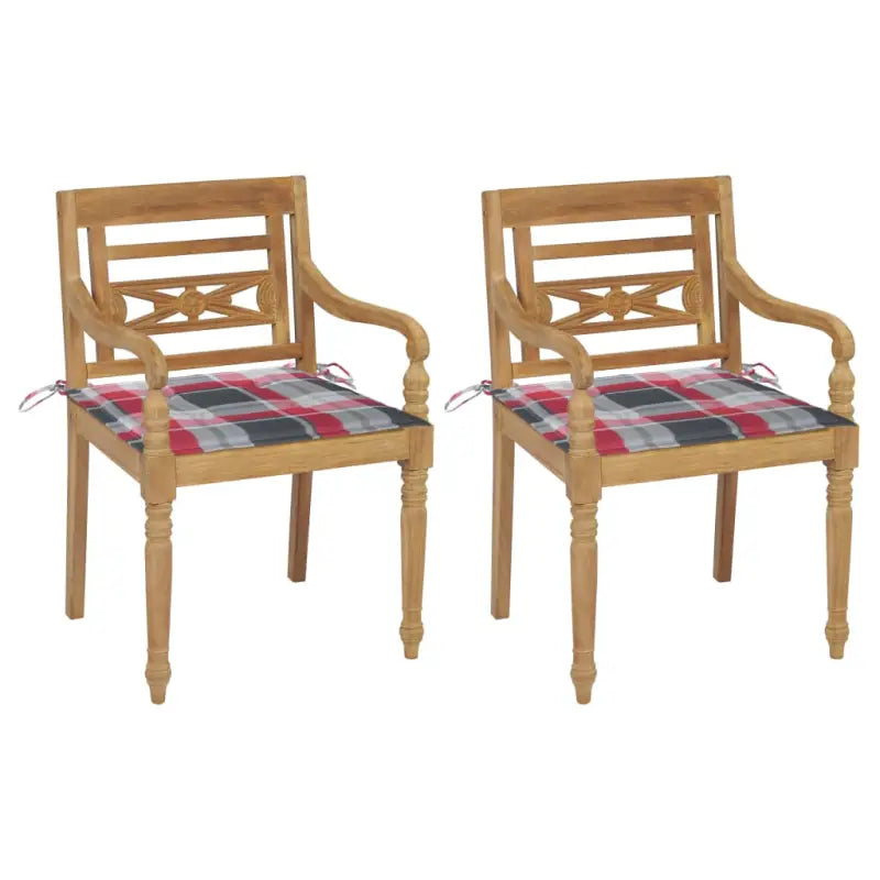 Fijn geschuurde Teakhouten Batavia Tuinstoelen voor een rustieke sfeer - Rood ruitpatroon / 2 - Tuinstoelen