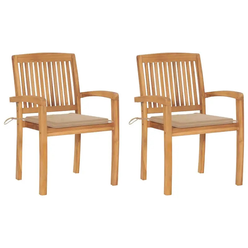 Fijn geschuurde teakhouten tuinstoelen met vintage uitstraling - Beige / 2 - Tuinstoelen