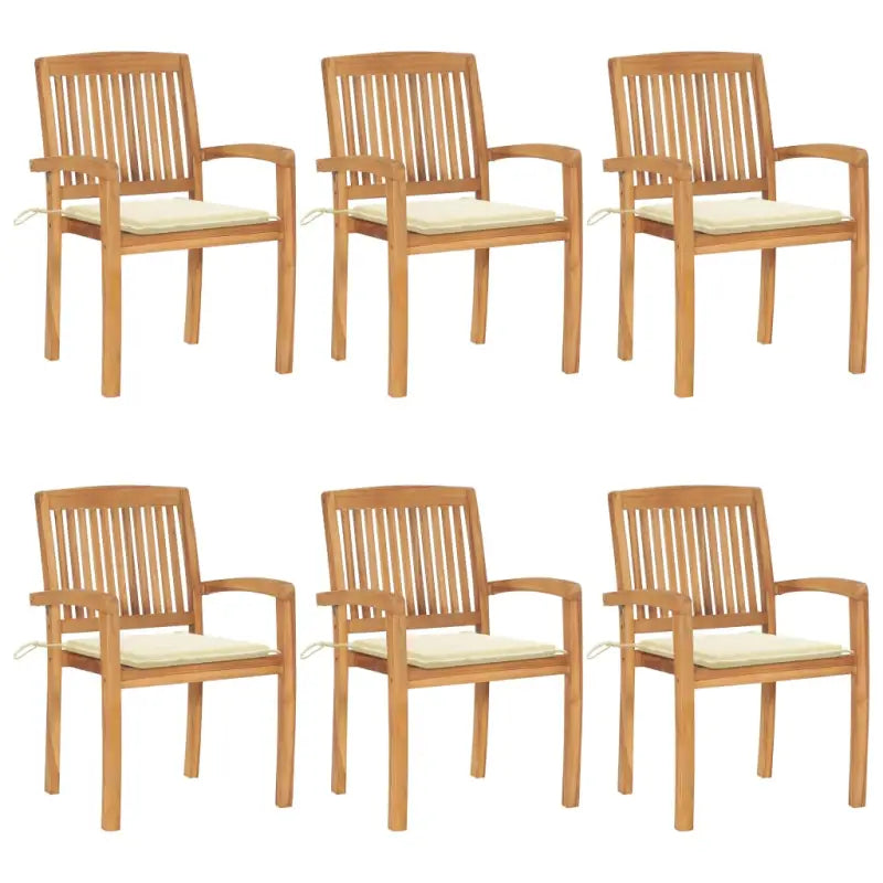 Fijn geschuurde teakhouten tuinstoelen met vintage uitstraling - Crème / 6 - Tuinstoelen