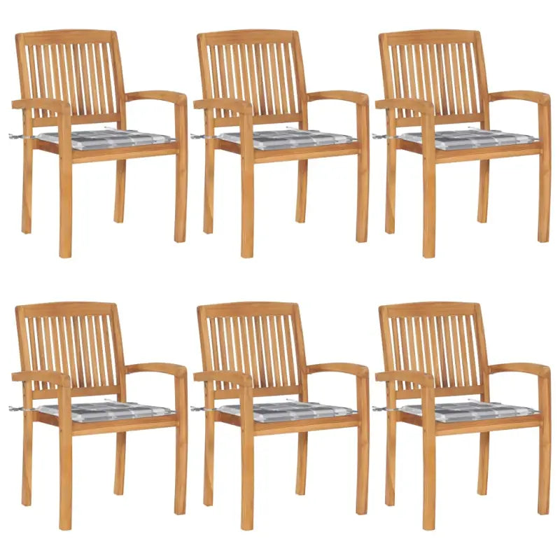 Fijn geschuurde teakhouten tuinstoelen met vintage uitstraling - Grijs ruitpatroon / 6 - Tuinstoelen