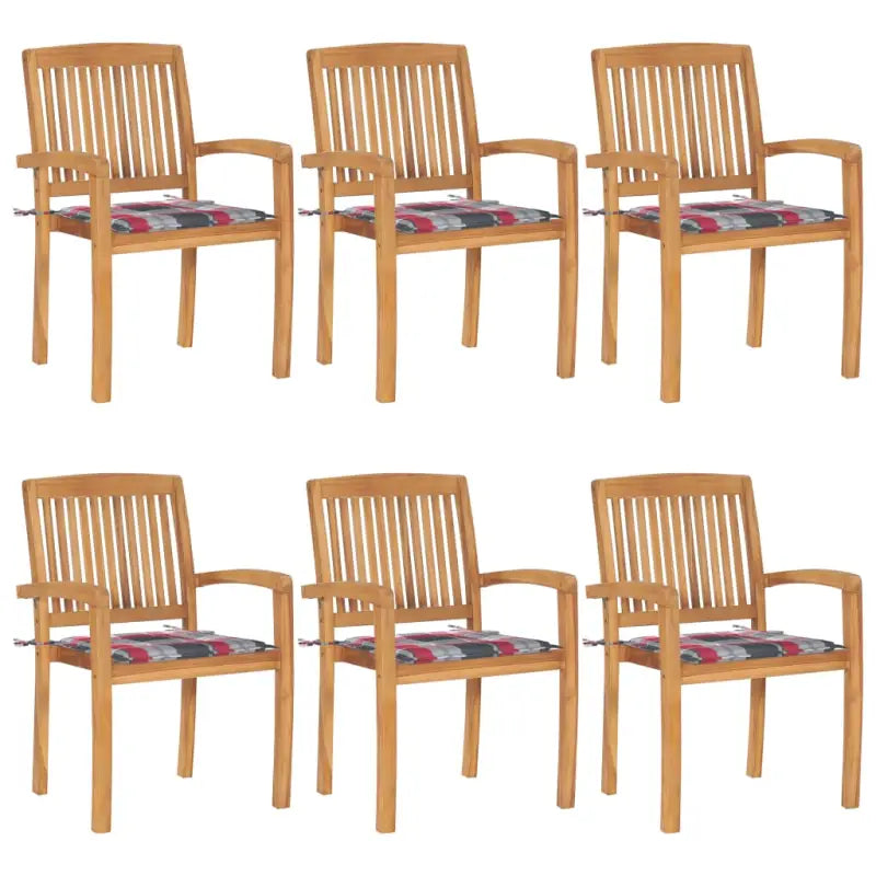 Fijn geschuurde teakhouten tuinstoelen met vintage uitstraling - Rood ruitpatroon / 6 - Tuinstoelen