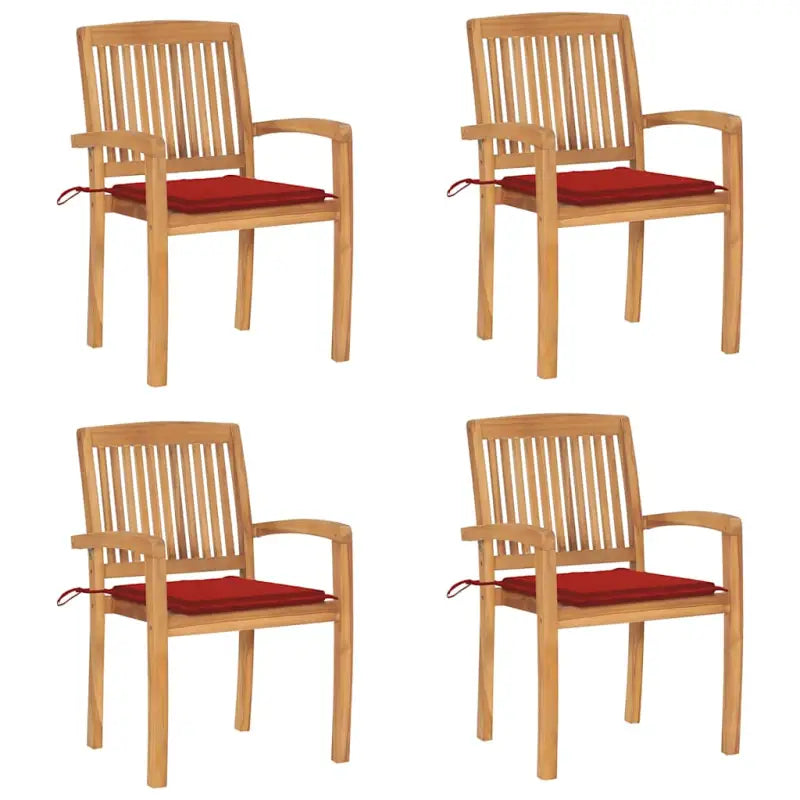 Fijn geschuurde teakhouten tuinstoelen met vintage uitstraling - Rood / 4 - Tuinstoelen