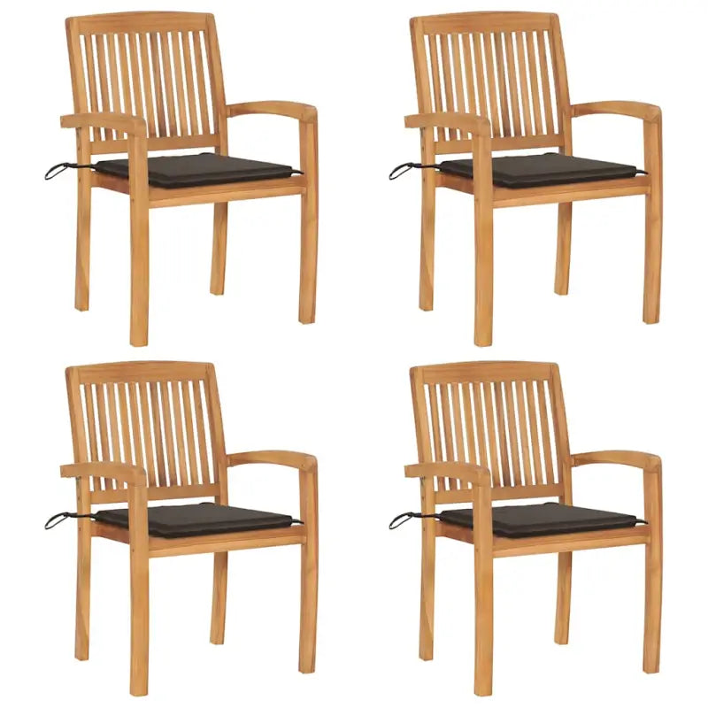 Fijn geschuurde teakhouten tuinstoelen met vintage uitstraling - Taupe / 4 - Tuinstoelen